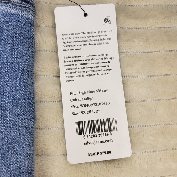 Silver Jeans High Rise Skinny Jeans Sz 26 NWT - Picture 5 of 11